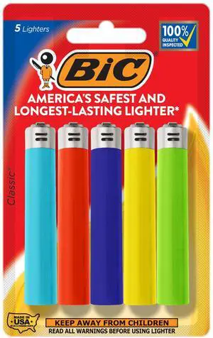 BIC Maxi Pocket Lighters, Assorted Colors, Pack of 5, Designs May Vary BIC Maxi Pocket Lighters, Assorted Colors, Pack of 5, Designs May Vary