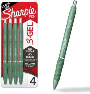 Sharpie S-Gel, Gel Pens, Medium Point (0.7mm), Green Barrel, Black Ink, 4 Count Sharpie S-Gel, Gel Pens, Medium Point (0.7mm), Green Barrel, Black Ink, 4 Count