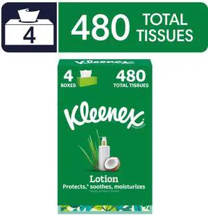 Kleenex Lotion with Coconut Oil 3-Ply Flat Box Facial Tissues, 4 Pack (480 Total Tissues) Kleenex Lotion with Coconut Oil 3-Ply Flat Box Facial Tissues, 4 Pack (480 Total Tissues)
