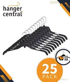 Hanger Central 25 Pack 17 Inch Plastic Clothing Hangers with Metal Swivel Hooks, Black Hanger Central 25 Pack 17 Inch Plastic Clothing Hangers with Metal Swivel Hooks, Black
