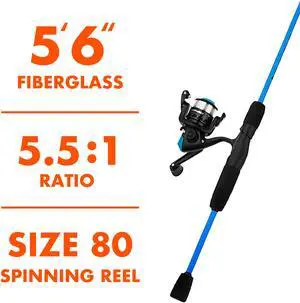 Ozark Trail Wayfarer Fiberglass Spinning Fishing Rod and Reel Combo for Adults, 5' 6", Blue, 2 Pieces Ozark Trail Wayfarer Fiberglass Spinning Fishing Rod and Reel Combo for Adults, 5' 6", Blue, 2 Pieces