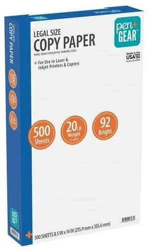 Pen+Gear Copy Paper, 8.5" x 14", 92 Bright, White, 20 lb., 1 Ream (500 Sheets) Pen+Gear Copy Paper, 8.5" x 14", 92 Bright, White, 20 lb., 1 Ream (500 Sheets)