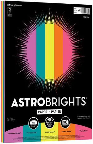 Astrobrights Colored Paper, 8.5" x 11", 24 lb./89 Gsm, Tropical Assortment, 100 Sheets Astrobrights Colored Paper, 8.5" x 11", 24 lb./89 Gsm, Tropical Assortment, 100 Sheets