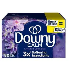 Downy Fabric Softener Dryer Sheets, Infusions Calm Lavender and Vanilla Bean Scent, 80 Mega Dryer Sheets Downy Fabric Softener Dryer Sheets, Infusions Calm Lavender and Vanilla Bean Scent, 80 Mega Dryer Sheets