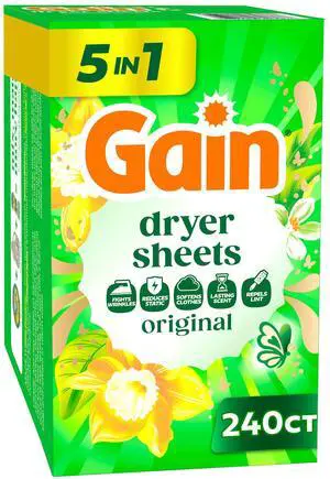 Gain Dryer Sheets, Anti-Static + Fresh, Original Scent, 240 Loads Gain Dryer Sheets, Anti-Static + Fresh, Original Scent, 240 Loads