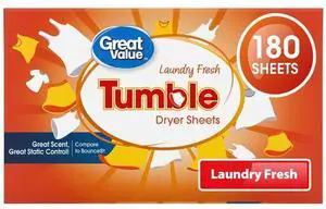 Great Value Tumble Dryer Sheets, Laundry Fresh, 180 Count, Compare to Bounce® Great Value Tumble Dryer Sheets, Laundry Fresh, 180 Count, Compare to Bounce®