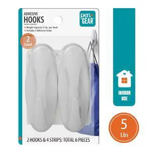 Pen+Gear Heavy-Duty Plastic Adhesive Large Wall Hooks, Damage Free, White, 2 Count Pen+Gear Heavy-Duty Plastic Adhesive Large Wall Hooks, Damage Free, White, 2 Count