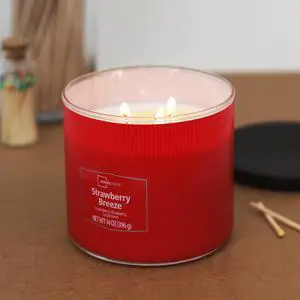 Mainstays Textured Wrap Strawberry Breeze 3-Wick Candle, 14 oz Mainstays Textured Wrap Strawberry Breeze 3-Wick Candle, 14 oz