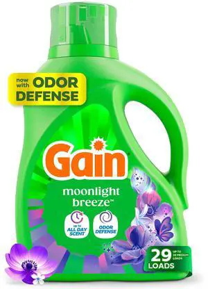 Gain Laundry Detergent Liquid, Now with Odor Defense, Moonlight Breeze Scent, 39 fl oz, 29 Loads Gain Laundry Detergent Liquid, Now with Odor Defense, Moonlight Breeze Scent, 39 fl oz, 29 Loads