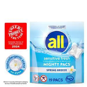 all sensitive fresh MIGHTY PACS Spring Breeze Scented Laundry Detergent, 19 Count all sensitive fresh MIGHTY PACS Spring Breeze Scented Laundry Detergent, 19 Count