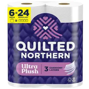 Quilted Northern Ultra Plush Toilet Paper, 6 Mega Rolls = 24 Regular Rolls, 4X More Absorbent*, 3-Ply Soft Toilet Tissue Quilted Northern Ultra Plush Toilet Paper, 6 Mega Rolls = 24 Regular Rolls, 4X More Absorbent*, 3-Ply Soft Toilet Tissue