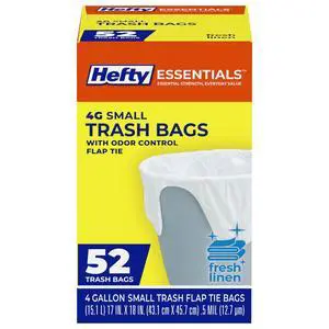 Hefty Essentials 4 Gallon Trash Bags, White, Fresh Linen Scent, 52ct Hefty Essentials 4 Gallon Trash Bags, White, Fresh Linen Scent, 52ct