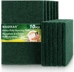 MAQIHAN Heavy Duty Scouring Pad - 10PCS Green Scrubbing Pads for Cleaning MAQIHAN Heavy Duty Scouring Pad - 10PCS Green Scrubbing Pads for Cleaning