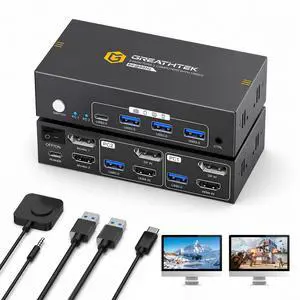 HDMI+Displayport KVM Switch 2 Monitors 2 Computers 8K@60HZ Dual Monitors KVM Switcher for 2 PC/Laptops Share Mouse Keyboard and 2 Screens,with USB3.0 Ports/Wired Controller EDID Adapative HDMI+Displayport KVM Switch 2 Monitors 2 Computers 8K@60HZ Dual Monitors KVM Switcher for 2 PC/Laptops Share Mouse Keyboard and 2 Screens,with USB3.0 Ports/Wired Controller EDID Adapative
