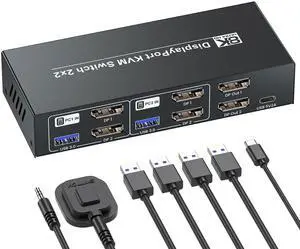 8K@60Hz 4K@120Hz Displayport KVM Switch 2 Monitors 2 Computers, USB 3.0 Dual Monitor DP KVM Switch for 2 PCs Share 2 Monitors and 4 Port USB 3.0 8K@60Hz 4K@120Hz Displayport KVM Switch 2 Monitors 2 Computers, USB 3.0 Dual Monitor DP KVM Switch for 2 PCs Share 2 Monitors and 4 Port USB 3.0