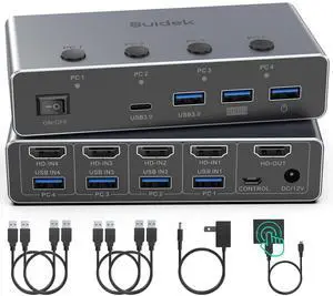 8K@60Hz HDMI KVM Switch 4 Computers 1 Monitor - 4 Ports USB 3.0 (3A+1C) Aluminum KVM Switches, Share Keyboard Mouse Printer - Includes 4 USB Cables, Desktop Controller & 12V Power Adapter 8K@60Hz HDMI KVM Switch 4 Computers 1 Monitor - 4 Ports USB 3.0 (3A+1C) Aluminum KVM Switches, Share Keyboard Mouse Printer - Includes 4 USB Cables, Desktop Controller & 12V Power Adapter