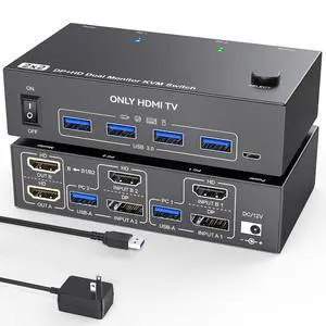 8K@60Hz KVM Switch 2 Monitors 2 Computers 4K@120Hz,HDMI+DP Dual Monitors KVM Switches for 2 PC Sharing 2 Monitors with 4 USB 3.0 Ports,with Wired Remote, USB Cables 8K@60Hz KVM Switch 2 Monitors 2 Computers 4K@120Hz,HDMI+DP Dual Monitors KVM Switches for 2 PC Sharing 2 Monitors with 4 USB 3.0 Ports,with Wired Remote, USB Cables