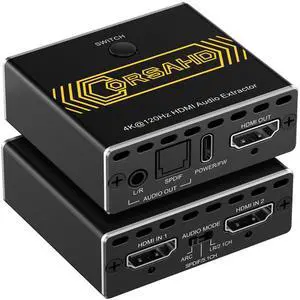 8K@60Hz 4K@120Hz HDMI2.1 Audio Extractor 2 in 1 Out Switch,48 Gbps,HDCP 2.3, SPDIF 5.1Ch,L/R 2.1Ch,Supports,ARC TV Apps,VRR,ALLM,HDCP Bypass,HDR,Dolby Vision Atmos,Soundbar,Graphics Card 8K@60Hz 4K@120Hz HDMI2.1 Audio Extractor 2 in 1 Out Switch,48 Gbps,HDCP 2.3, SPDIF 5.1Ch,L/R 2.1Ch,Supports,ARC TV Apps,VRR,ALLM,HDCP Bypass,HDR,Dolby Vision Atmos,Soundbar,Graphics Card