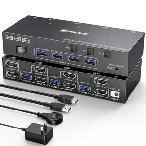 KVM Switch 3 Computers 2 Monitors, HDMI2.1 KVM Support 4K@60Hz 2K@144Hz USB 3.0, KVM Switches Share 2 Monitors and 4 USB 3.0 Ports, Support EDID Emulator for Work Station KVM Switch 3 Computers 2 Monitors, HDMI2.1 KVM Support 4K@60Hz 2K@144Hz USB 3.0, KVM Switches Share 2 Monitors and 4 USB 3.0 Ports, Support EDID Emulator for Work Station
