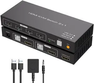 8K HDMI KVM Switch 1 Monitors 2 Computers Supports 8K@60Hz 4K@120Hz Share 1 Monitor Keyboard Mouse Hard Drives Printer KVM Switches Includes 2 USB 2.0 Cables 8K HDMI KVM Switch 1 Monitors 2 Computers Supports 8K@60Hz 4K@120Hz Share 1 Monitor Keyboard Mouse Hard Drives Printer KVM Switches Includes 2 USB 2.0 Cables