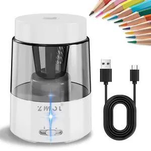 Rechargeable Electric Pencil Sharpener, Auto Stop, White Rechargeable Electric Pencil Sharpener, Auto Stop, White