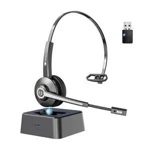Trucker Bluetooth Headset, Wireless Headset with Mic for Work Noise Canceling & USB Dongle, Bluetooth Headphones with Microphone Mute & Charing Dock for Trucker/Meeting/Remote Work/PC/Office Trucker Bluetooth Headset, Wireless Headset with Mic for Work Noise Canceling & USB Dongle, Bluetooth Headphones with Microphone Mute & Charing Dock for Trucker/Meeting/Remote Work/PC/Office