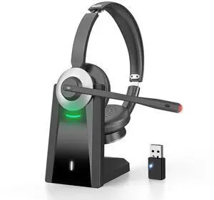 Wireless Headset with Microphone, AI Noise Cancelling Headset for Office Wireless Headset with Microphone, AI Noise Cancelling Headset for Office
