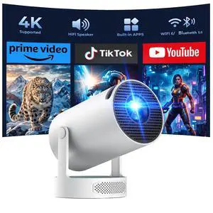 Mini Projector with WiFi and Bluetooth, 4K Support Portable Movie Projector, 300 ANSI Lumen, Android 11, 220° Rotating Stand, 5W Base Speaker, Auto Vertical Keystone, HDMI/USB Compatible for Bedroom Mini Projector with WiFi and Bluetooth, 4K Support Portable Movie Projector, 300 ANSI Lumen, Android 11, 220° Rotating Stand, 5W Base Speaker, Auto Vertical Keystone, HDMI/USB Compatible for Bedroom