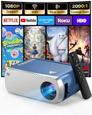 Mini Projector with WiFi and Bluetooth, Portable Movie Projector for iPhone, 1080P Support, Built-in Speaker, Small Proyector for Home Theater, Compatible with TV Stick/ iOS/Android/PC/HDMI Mini Projector with WiFi and Bluetooth, Portable Movie Projector for iPhone, 1080P Support, Built-in Speaker, Small Proyector for Home Theater, Compatible with TV Stick/ iOS/Android/PC/HDMI