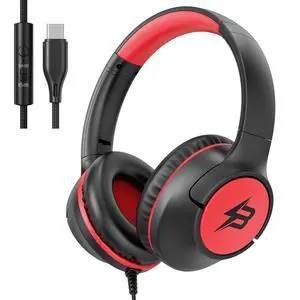 USB C Headphones Wired for Kids, 85/94dB Volume Limit With Mic, Black Red USB C Headphones Wired for Kids, 85/94dB Volume Limit With Mic, Black Red