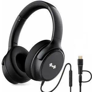 Wired Over-Ear Headphones, Mic, 3.5mm Plug, USB-C Adapter, Black Wired Over-Ear Headphones, Mic, 3.5mm Plug, USB-C Adapter, Black
