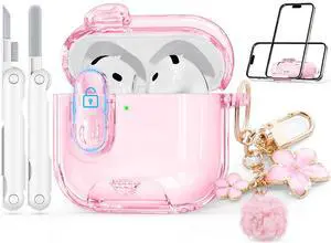 for AirPods 4 Case 2024 with Safety Lock,Clear Pink for AirPods 4 Case 2024 with Safety Lock,Clear Pink
