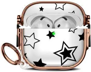 for Cute AirPods 4 Case 2024 with Safety Lock,Compatible Black Five Pointed Star AirPod 4th Generation Case for Women Girly with Keychain-Transparent for Cute AirPods 4 Case 2024 with Safety Lock,Compatible Black Five Pointed Star AirPod 4th Generation Case for Women Girly with Keychain-Transparent