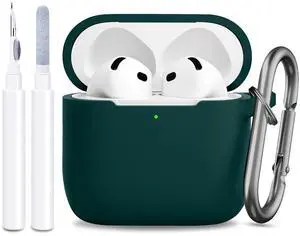 Compatible with AirPods 4th Generation Case Cover, Soft Protective Silicone Skin with Clean Kit Accessories for Apple AirPods 4 Gen 2024, Front Led Visible, Dark Green Compatible with AirPods 4th Generation Case Cover, Soft Protective Silicone Skin with Clean Kit Accessories for Apple AirPods 4 Gen 2024, Front Led Visible, Dark Green