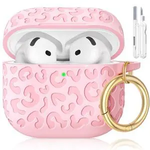 for AirPods 4 Case Cover 2024 with Leopard Engraved,Pink for AirPods 4 Case Cover 2024 with Leopard Engraved,Pink