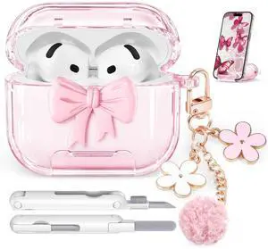 for AirPods 4 Case Cover 2024-Clear Pink for AirPods 4 Case Cover 2024-Clear Pink