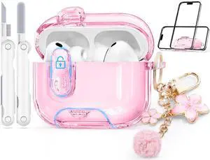 for AirPods Pro 3 Case 2025 with Safety Lock,Clear Pink for AirPods Pro 3 Case 2025 with Safety Lock,Clear Pink
