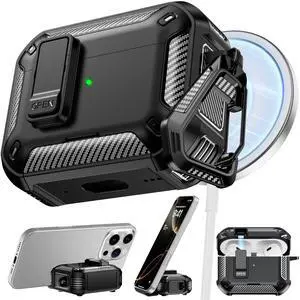AirPods Pro 2 Case with Lock Phone Stand Magsafe, Black AirPods Pro 2 Case with Lock Phone Stand Magsafe, Black