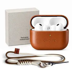 ONDITE Handcrafted Vegan Leather Case for AirPods Pro 3 with Lanyard,Brown ONDITE Handcrafted Vegan Leather Case for AirPods Pro 3 with Lanyard,Brown
