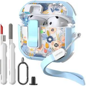 Case for AirPods 4th Case Cover Secure Lock Automatic Snap Switch Clip Cleaner Kit Lanyard Women Stylish Flower Armour Hard Shell Full Body Front LED Visible (Blue, AirPods 4) Case for AirPods 4th Case Cover Secure Lock Automatic Snap Switch Clip Cleaner Kit Lanyard Women Stylish Flower Armour Hard Shell Full Body Front LED Visible (Blue, AirPods 4)