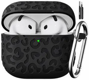 Leopard Carving for AirPods 4 Case (Black) Leopard Carving for AirPods 4 Case (Black)