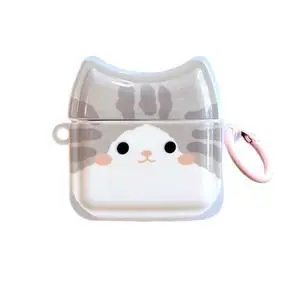 Smiling Grey Cat Earphone Case for AirPods 4, Cute Lovely Happy Cat Face Soft TPU Silicone Case, Kitty Ear AirPods 4 Cover Protective Skin Shockproof Protector for iPod Earbuds Smiling Grey Cat Earphone Case for AirPods 4, Cute Lovely Happy Cat Face Soft TPU Silicone Case, Kitty Ear AirPods 4 Cover Protective Skin Shockproof Protector for iPod Earbuds