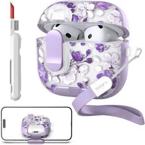 for AirPods 4th Generation Case with Phone Stand Lanyard Lock Cleaning Kit, Compatible with Magsafe, Flowers Hard AirPod 4 Cover for Women (Purple, AirPods 4th) for AirPods 4th Generation Case with Phone Stand Lanyard Lock Cleaning Kit, Compatible with Magsafe, Flowers Hard AirPod 4 Cover for Women (Purple, AirPods 4th)