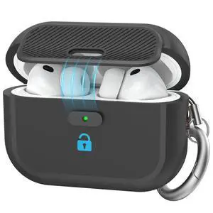 for AirPods Pro 3 Case with Lock, One-Piece Soft Silicone Cover for AirPods Pro 3rd Gen 2025, Anti-Drop Latching Case with Carabiner & Wireless Charging (Black) for AirPods Pro 3 Case with Lock, One-Piece Soft Silicone Cover for AirPods Pro 3rd Gen 2025, Anti-Drop Latching Case with Carabiner & Wireless Charging (Black)