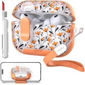 for AirPod Pro 3 Case (2025) with Phone Stand Lanyard Lock Cleaning Kit, Compatible with Magsafe, Flowers Hard AirPods Pro 3rd Generation Cover for Women (Orange, AirPods Pro 3) for AirPod Pro 3 Case (2025) with Phone Stand Lanyard Lock Cleaning Kit, Compatible with Magsafe, Flowers Hard AirPods Pro 3rd Generation Cover for Women (Orange, AirPods Pro 3)