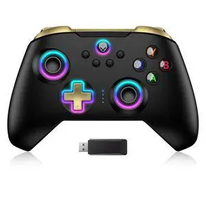 Wireless PC Controller with Hall Effect Joystick, 2.4G Wireless & Wired 1000Hz Polling Rate, Turbo & Dual Vibration, RGB Lighting, Gaming Controller for PC/Switch/iOS/Android, Black Wireless PC Controller with Hall Effect Joystick, 2.4G Wireless & Wired 1000Hz Polling Rate, Turbo & Dual Vibration, RGB Lighting, Gaming Controller for PC/Switch/iOS/Android, Black