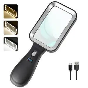 10X Magnifying Glass with Light, Rechargeable Magnifier with 3 Color Modes, Lighted Magnifying Glass Handheld for Seniors Reading Low Vision, Inspection, Close Work 10X Magnifying Glass with Light, Rechargeable Magnifier with 3 Color Modes, Lighted Magnifying Glass Handheld for Seniors Reading Low Vision, Inspection, Close Work
