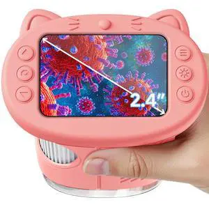 Microscope for Kids, 2.4 Inch Digital Microscope with 1000X Magnification, Handheld Camera Mini Pocket Magnifying Glass, Educational Birthday Gifts Toys for Ages 3+, Pink Microscope for Kids, 2.4 Inch Digital Microscope with 1000X Magnification, Handheld Camera Mini Pocket Magnifying Glass, Educational Birthday Gifts Toys for Ages 3+, Pink