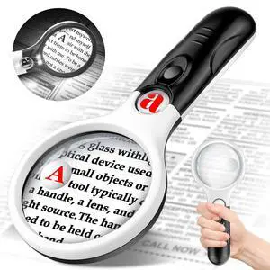Compact Magnifying Glass with Lights,45X 10X 5X Small Handheld Lighted Magnifier, 3 LED Light Magnifying Glass for Reading Small Prints & Low Vision Seniors B&W Compact Magnifying Glass with Lights,45X 10X 5X Small Handheld Lighted Magnifier, 3 LED Light Magnifying Glass for Reading Small Prints & Low Vision Seniors B&W