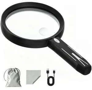 Magnifying Glass with Light, 5.1'' Large 10X Recharge Handheld Magnifier, Magnifying Glass with Light, 5.1'' Large 10X Recharge Handheld Magnifier,